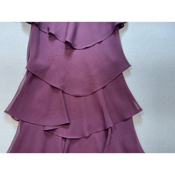 SLNY Womens Tiered Ruffle Midi Dress Size 4 Plum Flutter Sleeves Chiffon V-Neck - Picture 13 of 14